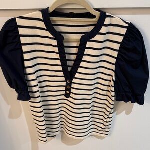 Veronica Beard Navy and Cream Striped Top